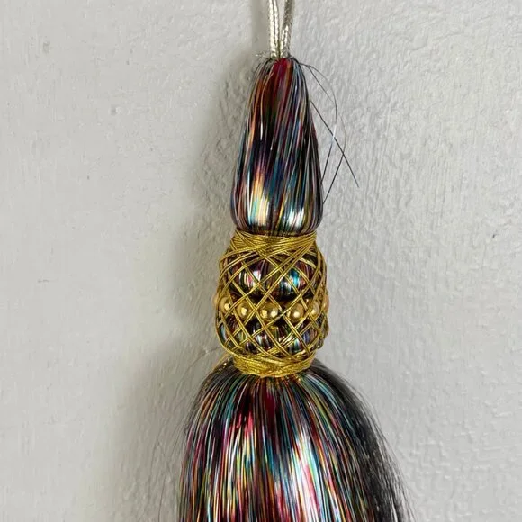 Christmas Ornament Tassel Vintage Decoration Iridescent Fringe Set of 2 - Picture 3 of 3